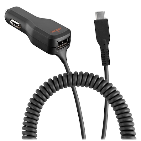 20W Dashport R2400c Dual Car Charger With USB A And Connected USB C Cable, Gray